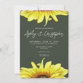 Stilvolle Watercolor Sonnenblume Moss Green Weddin Einladung (Vorderseite)
