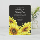 Stilvolle Watercolor Sonnenblume Rauch Black Weddi Einladung (Stehend Vorderseite)