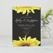 Stilvolle Watercolor Sonnenblume Rauch Black Weddi Einladung (Stehend Vorderseite)