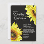 Stilvolle Watercolor Sonnenblume Rauch Black Weddi Einladung (Vorderseite)