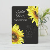Stilvolle Watercolor Sonnenblume Schwarzer Poltera Einladung (Stehend Vorderseite)