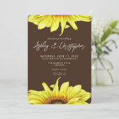 Stilvolle Watercolor Sonnenblume Walnut Brown Wedd Einladung (Stehend Vorderseite)