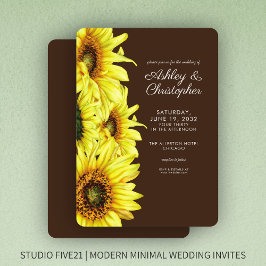 Stilvolle Watercolor Sonnenblume Walnut Brown Wedd Einladung