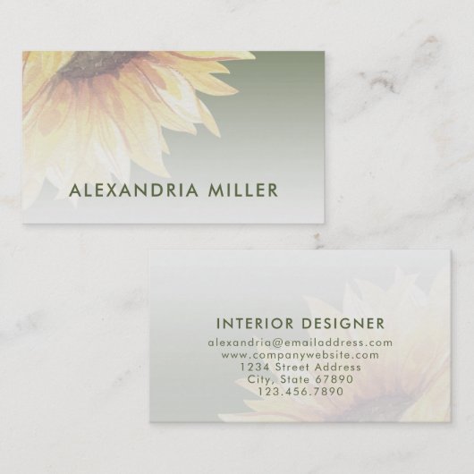 Stilvolle Watercolor Sonnenblumenkarte Visitenkarte (Vorne/Hinten)