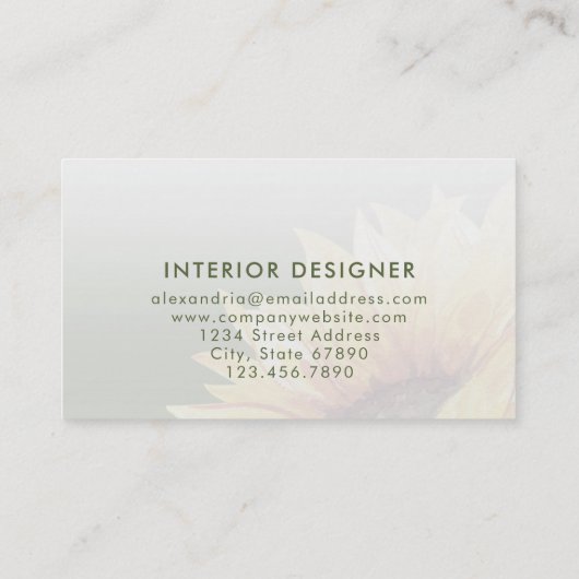 Stilvolle Watercolor Sonnenblumenkarte Visitenkarte (Rückseite)