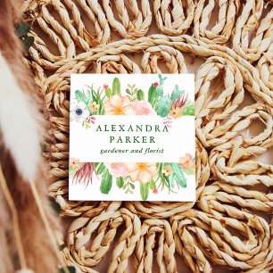 Stilvolle Watercolor Sukkulente Blume Quadratische Visitenkarte