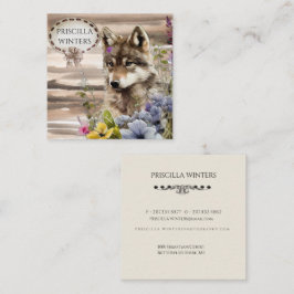 Stilvolle Watercolor Wolf-Blume Quadratische Visitenkarte