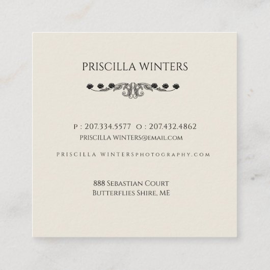 Stilvolle Watercolor Wolf-Blume Quadratische Visitenkarte (Rückseite)