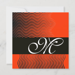 STILVOLLE WAVEN MONOGRAMM, schwarz und weiß, rot Einladung