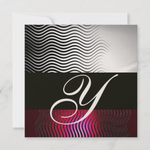 STILVOLLE WAVES-MONOGRAMM, Gold Rot Rubin Burgund Einladung