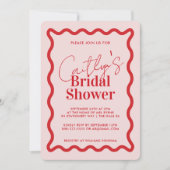 Stilvolle Wavy Red Border Bridal Dusche Einladung (Vorderseite)