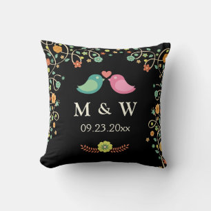 Stilvolle Wedding Monogram Floral Love Birds Coupl Kissen