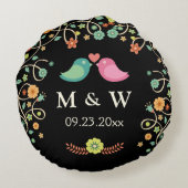 Stilvolle Wedding Monogram Floral Love Birds Coupl Rundes Kissen (Rückseite)
