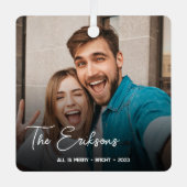 Stilvolle Weihnachten | Minimaler Fun Couple Foto Ornament Aus Metall (Vorderseite)