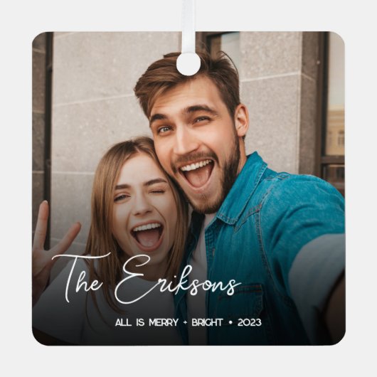 Stilvolle Weihnachten | Minimaler Fun Couple Foto  Ornament Aus Metall (Vorderseite)