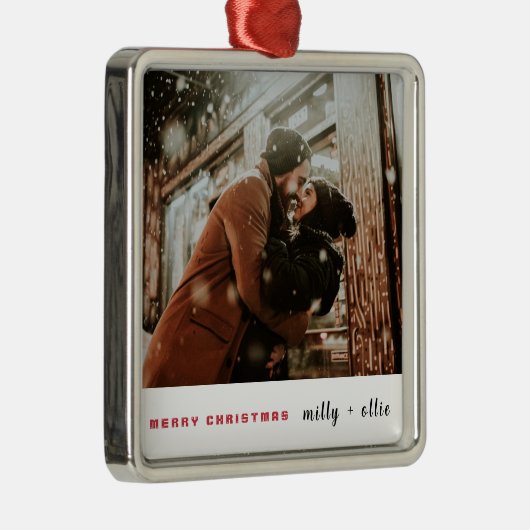 Stilvolle Weihnachten | Modernes, trendy Couple Fo Ornament Aus Metall (Rechts)