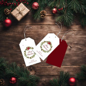 Stilvolle Weihnachten Poinsettia und Holly Wreath Geschenkanhänger