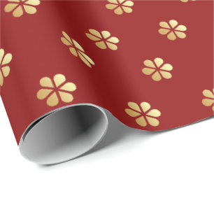 Stilvolle Weihnachten Red & Gold Daisy Geschenkpapier