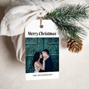 Stilvolle Weihnachten Schwarz-Weiß-Foto Geschenkanhänger