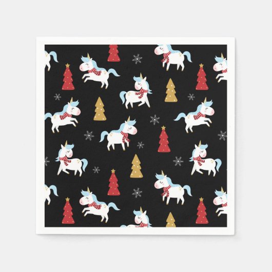 Stilvolle Weihnachten Unicorns Winter Schneeflocke Serviette (Vorderseite)