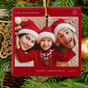 Stilvolle Weihnachts minimale Spaß Foto Familie Ro Keramikornament