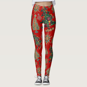 Stilvolle Weihnachtsbaum Jewel Bling Red Leggings