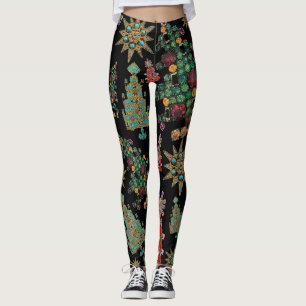Stilvolle Weihnachtsbaum Jewel Pattern Schwarz Leggings
