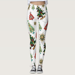 Stilvolle Weihnachtsbaum Jewel Pattern White Leggings