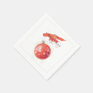 Stilvolle Weihnachtsbaum Roter Ball in Watercolor Serviette