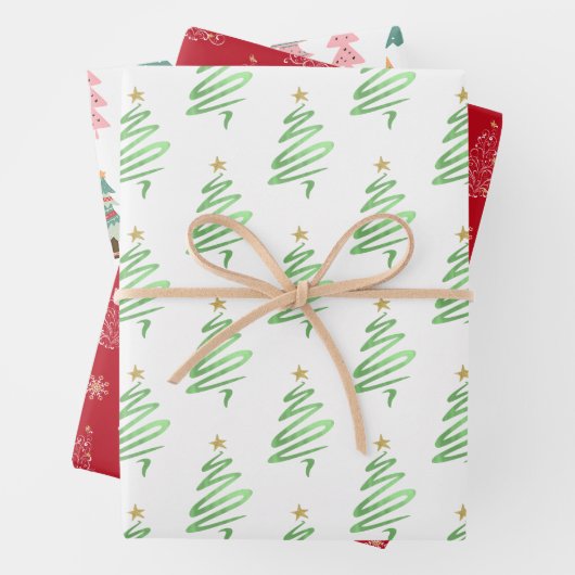 Stilvolle Weihnachtsbaumdrucke Geschenkpapier Set (Beispiel)