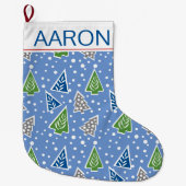 Stilvolle Weihnachtsbäume, blau und name Großer Weihnachtsstrumpf (Vorderseite)