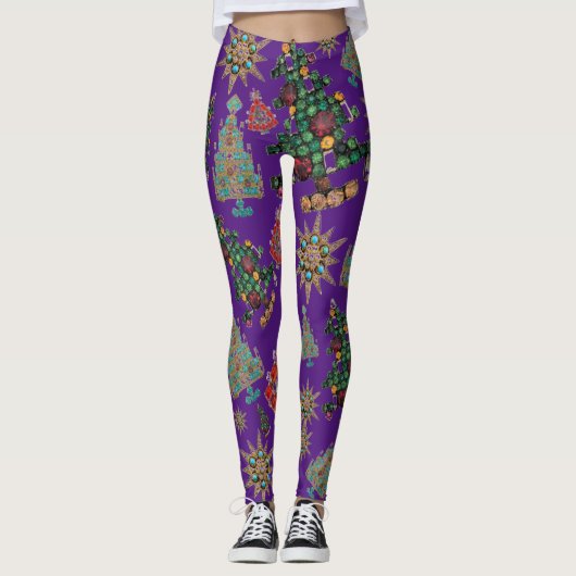 Stilvolle Weihnachtsbaume Jewel Bling Leggings (Vorderseite)