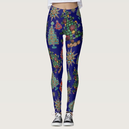 Stilvolle Weihnachtsbaume Jewel Bling Leggings (Vorderseite)