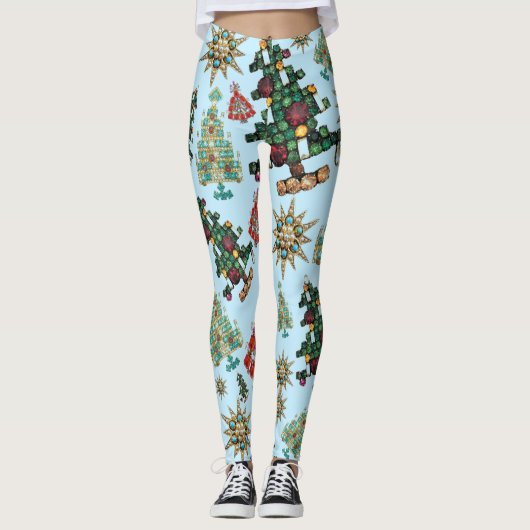 Stilvolle Weihnachtsbaume Jewel Bling Leggings (Vorderseite)