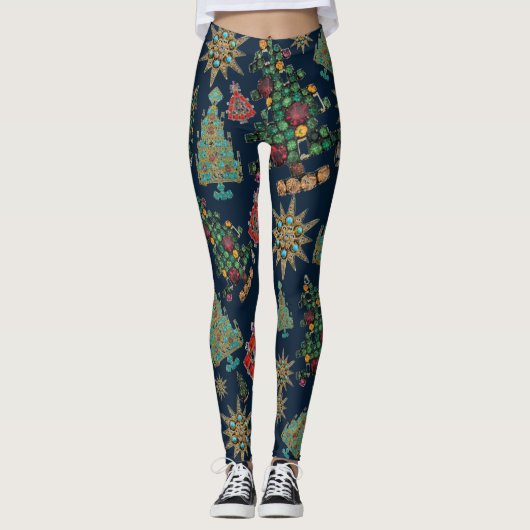 Stilvolle Weihnachtsbaume Jewel Bling Leggings (Vorderseite)