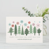 Stilvolle Weihnachtsbäume und Schneeflocken Feiertagskarte (Stehend Vorderseite)
