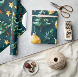 Stilvolle Weihnachtsbaumkugeln im festlichen Thema Geschenkpapier