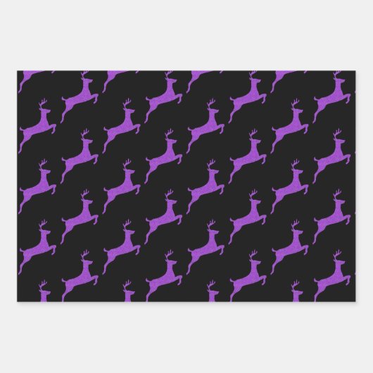 Stilvolle Weihnachtsfarbe Glitzer Rentier auf schw Geschenkpapier Set (Vorderseite)