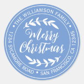 Stilvolle Weihnachtsfreude Rücksendeadresse Blue Runder Aufkleber (Vorderseite)