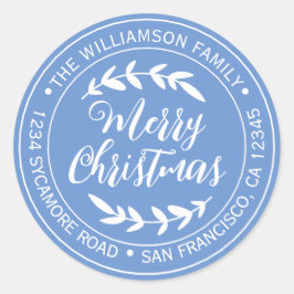 Stilvolle Weihnachtsfreude Rücksendeadresse Blue Runder Aufkleber