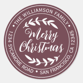 Stilvolle Weihnachtsfreude Rücksendeadresse Burgun Runder Aufkleber