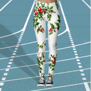 Stilvolle Weihnachtsgrün-Rot-Mistel-Pflanzen Aquar Leggings