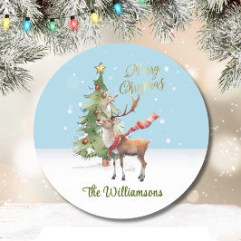 Stilvolle Weihnachtskarte der Wasserfarben-Rentier Runder Aufkleber