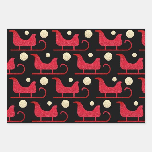 Stilvolle Weihnachtskirsche Roter Glitzer Sleigh D Geschenkpapier Set (Vorderseite)