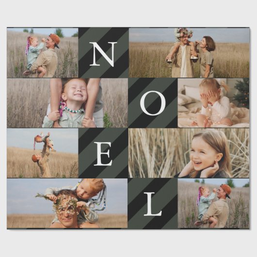 Stilvolle Weihnachtsstreifen Fotocollage Urlaub Geschenkpapier (Flach)