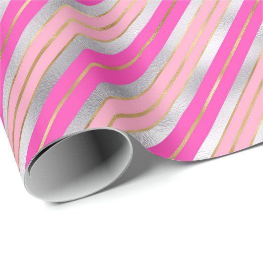 Stilvolle Weihnachtsstreifen in Rosa, Gold und Sil Geschenkpapier (Rolleneckpunkt)
