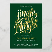 Stilvolle Weihnachtswald Grün und Gold Script Folieneinladung (Vorderseite)