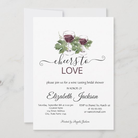 Stilvolle Weinprobe Burgund Brautparty Einladung (Vorderseite)