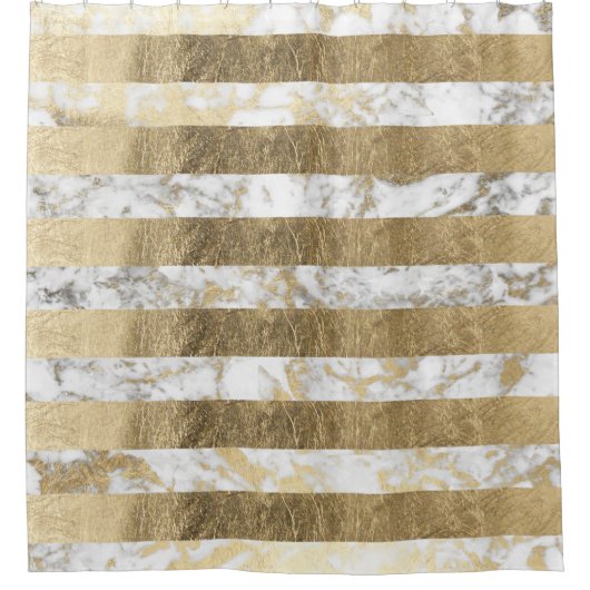 Stilvolle weiße Imitate mit goldfarbenem Marmorstr Duschvorhang (Vorderseite)