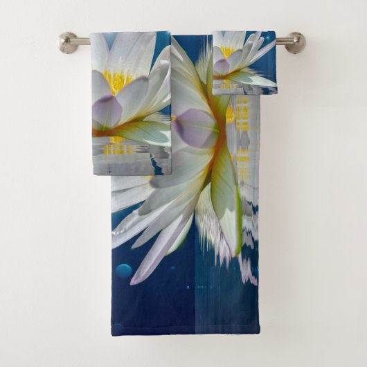 Stilvolle Weiße Lotus Blume Landschaft, Zen Badhandtuch Set (Insitu)